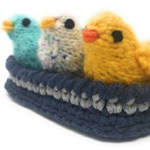 Knitted Three Baby Sparrows with Nest - Baby Birds
